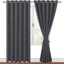 Hiasan Grommet Blackout Curtains for Bedroom, 70 x 84 Inches - Thermal Insulated & Light Blocking Window Drapes for Living Room/Dorm Room, Set of 2 Panels Sewn with Tiebacks, Dark Grey