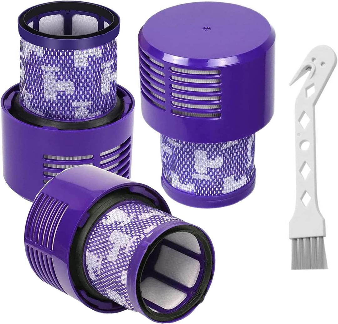 Vacuum Cleaner Filter Replacement for Dyson V10 Cyclone Series/ V10 Absolute/ V10 Animal/ V10 Total Clean/ SV12, Compatible with Dyson Part 969082-01, 3 Washable & Reusable Filters + 1 Cleaning Brush