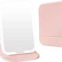 2 x Rechargeable Travel Mirror with Light, LED Makeup Mirror with Lights, Portable Vanity Mirror with 3 Color Lighting, Touch Dimmable Lighted Cosmetic Mirror, Travel Essentials for Women (Pink)