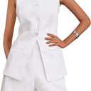 PRETTYGARDEN Women's 2 Piece Sets 2026 Summer Trendy Button Down Suit Vest Tops High Waisted Shorts Business Casual Outfits (White, L)