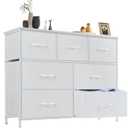 Dresser for Bedroom with 7 Drawers, Anti-Tip Fabric Storage Tower | Organizer Unit with Wood Top and Metal Frame, Organizer for Clothes, Closet, Entryway, Furniture, White