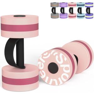 Sportneer Water Weights Aquatic Exercise Dumbbells Water Dumbbell Aerobics Workouts Set of 2 EVA Foam Pool Weights Dumbbells Set Aqua Fitness Barbells Equipment for Water Aerobics Weight Loss (Double Pink)