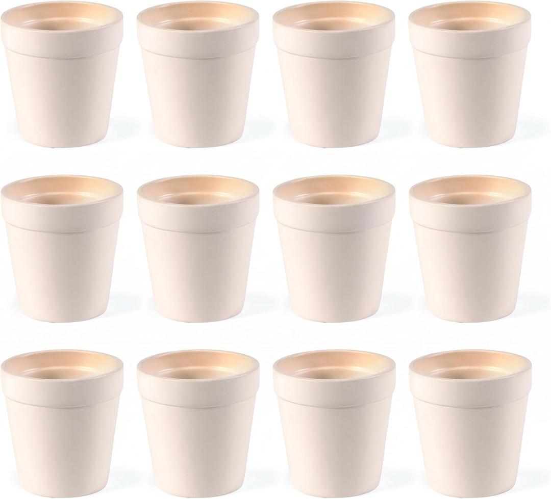 Fun Express Mini Flower Pots Ceramic Set of 12 - Unpainted White 3 Inch Plant Pots Ready to Paint | DIY Ceramic Painting Kit for Kids Craft Projects, Classrooms & Art Activities | Bisque Ceramics