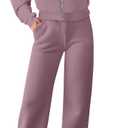 ANRABESS Women 2 Piece Outfits Sweatsuit Zip Up Crop Hoodies SweatPants Lounge Matching Sweat Set 2024 Winter Trendy Clothes (X-Large, Light Purple)