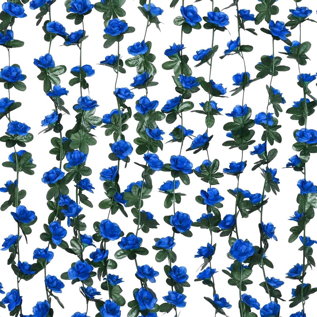 MARTINE MALL Flower Garland Rose Vines, 8 Strands 66Ft Flowers Vines for Bedroom, Rose Flower Garland Decoration, Sapphire Rose Floral Garland for Room Table Birthday Wedding Party Garden Wall Decor