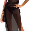 Women's Sexy Swimsuit Cover Up Mesh Sheer Long Coverup High Split See Through Dress for Swimwear L