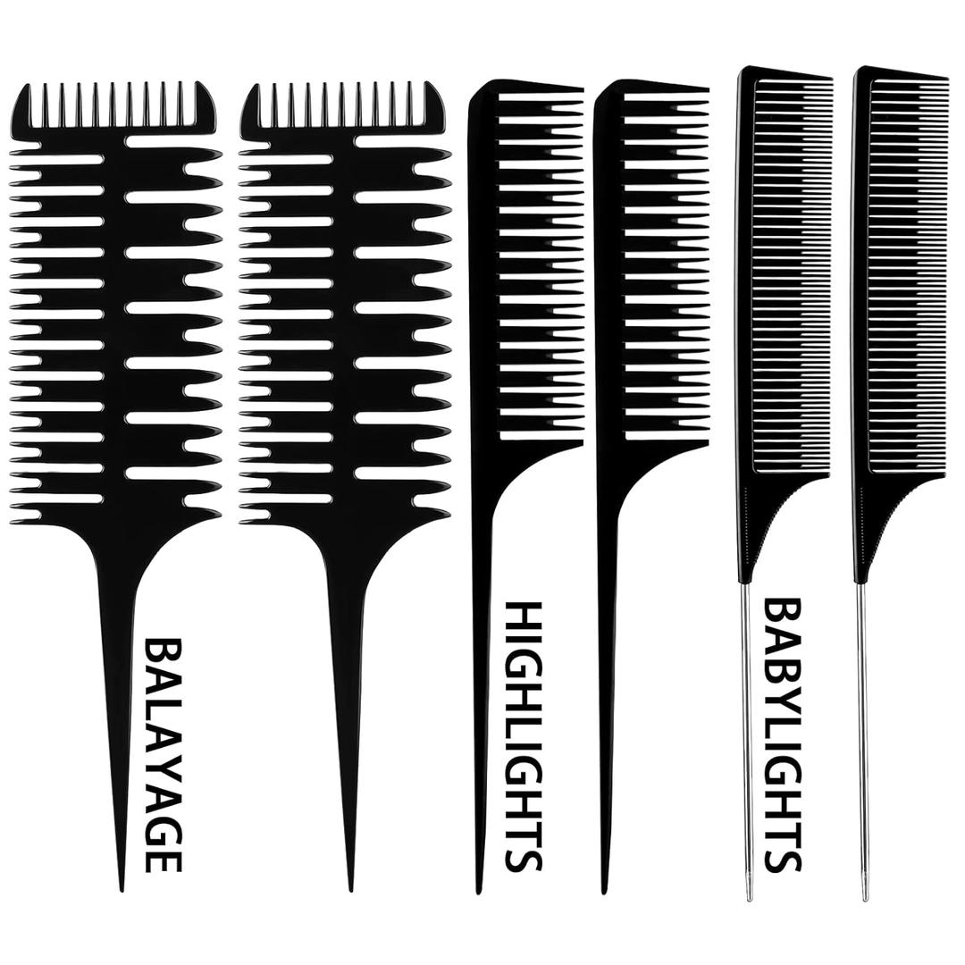 Highlight Comb Set, 6 Piece Set, Weaving, Sectioning, Styling, and Hair Dyeing Combs Professional Weaving Styling for Foiling and Balayage Coloring(Assorted Style)
