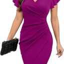Machico 2026 Women's Sexy V Neck Ruffle Sleeve Faux Wrap Ruched Bodycon Sheath Cocktail Party Work Dress (Purple, M)
