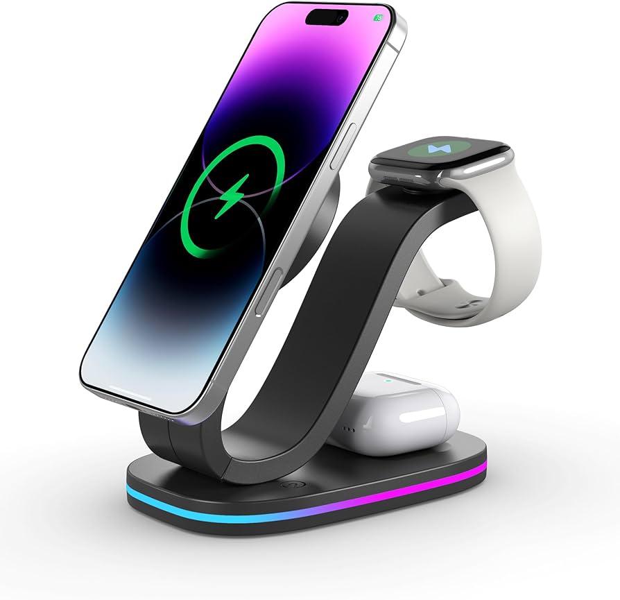 LDOPTO 4 in 1 Wireless Charging Station, Qi2 15W Charger Station for iPhone 17/ 16/ 15/ 14/ 13/ 12 Series, iWatch, Airpods, iPad