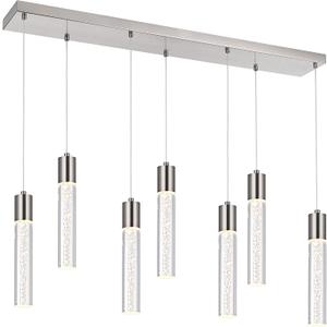 MELUCEE Dimmable LED Chandelier Linear Island Lighting, 7 Light Dining Room Chandeliers Brushed Nickel Pendant Light Fixture for Dining Room Over Table Kitchen Island, 5 Color Temperature Adjustable