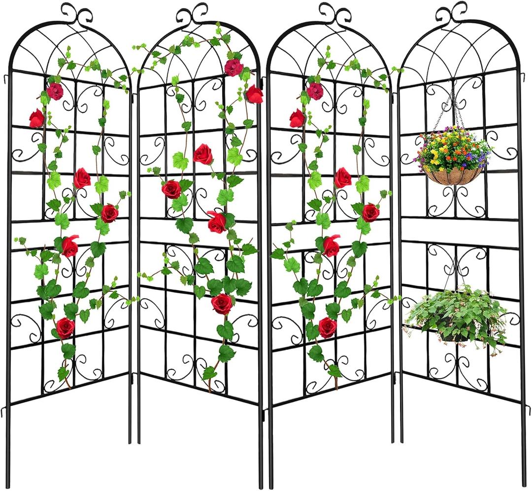 Lorenzo 4 Pcs 70 x 19.7 inch Metal Garden Trellis for Climbing Plants, Black Metal Coating Rustproof, Perfect for Supporting Climbing Plants Outdoor