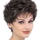 Short Curly Brown Pixie Wig Synthetic Layered Cosplay Hair Full Wigs for White Women, Dark Brown