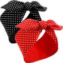 Hicarer 2 Pieces Polka Dot Headband Bandana Headband 50s Costume Hair Accessories Bows Wide Head Wrap for Women (Red, Black, Small Dots)