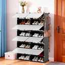 DUMOS 8-Tier Shoe Storage Cabinet with Door, Stackable, 32 Pairs, Black