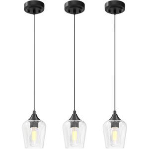 VONLUCE Pendant Lights Kitchen Island, Matte Black Pendant Light Fixtures with E26 Base & Adjustable Cable, Modern Pendant Lighting with Glass Shade for Living Room Bedroom Hallway, 3 Packs