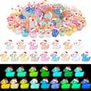 160 Pcs Mini Christmas Glitter Ducks Glow in The Dark Luminous Tiny Resin Ducks Small Duck Figurines for Xmas Tree, Dollhouse Micro Garden Landscape Aquarium Decoration Crafts