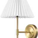 GLOBE 1-Light Wall Sconce, Matte Brass, White Pleated Fabric Shade, E12 Base Socket, Candelabra Bulb, Living Room Lighting, Home Essentials, Dcor, Bedroom, Mounted Bedside Lamp (Gold, White Pleated Shade)