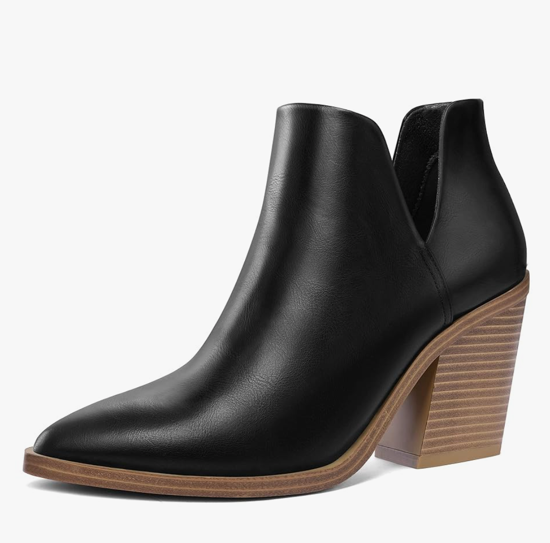 mysoft Women's Ankle Boots Slip on Cutout Pointed Toe Chunky Stacked Mid Heel Booties , Size 7.5