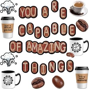 Teling 89 Pcs Industrial Cafe Bulletin Board Set Coffeehouse Themed Bulletin Board Industrial Cafe Classroom Decor Bulletin Board Themed Sets Coffee Classroom Decor for Classroom Home (Novel Style)