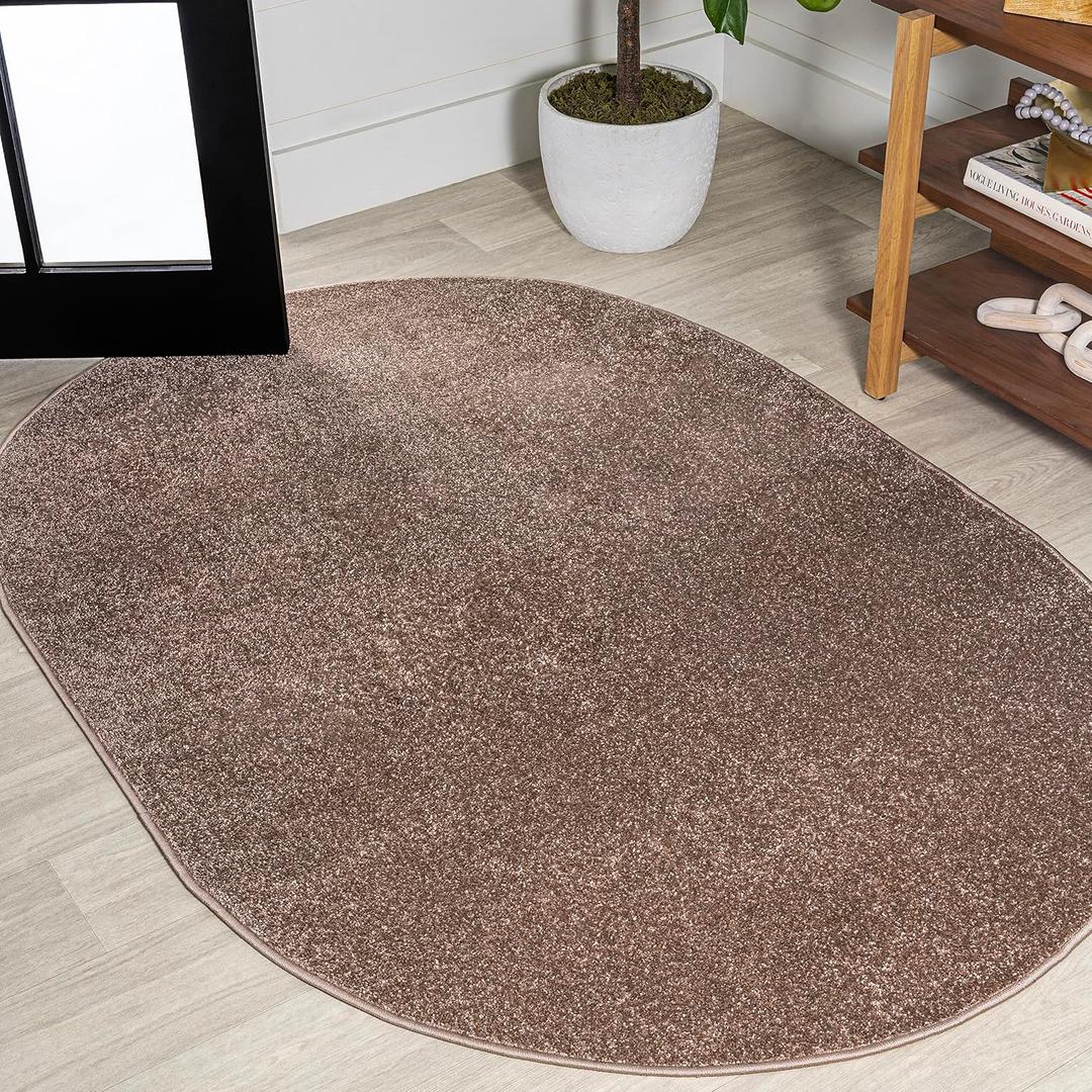 JONATHAN Y Haze Solid Low-Pile Brown 4x6 Oval Indoor Area Rug, Coastal,Bohemian,Minimalist,Classic, Easy-Cleaning for Living Room,Bedroom,Kitchen,Pet Friendly,Non-Shedding (SEU100J-4OV)