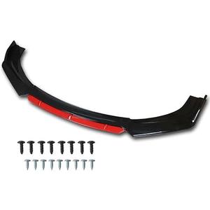 Universal front bumper lip 4 ps kits, spoiled splitter 2layer lip glossy black with red tongue.