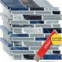 XFasten Peel and Stick Backsplash for Kitchen 10pcs 12 x 12 w/Mini Cutter Blue and Stick Tiles Self Adhesive Tile for Kitchen