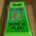 Children at Play Safety Signs for Street - Kids Playing Reflective Caution Sign for Neighborhoods (3 Pack) - Slow Down (Green)
