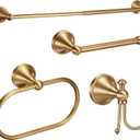 4 Pcs Antique Brass Bathroom Accessories Set Wall-Mounted Brass Towel Rack & Towel Ring & Toilet Paper Holder & Robe Hook, Wall Mounted Gold Vintage Bath Hardware Fixture Set