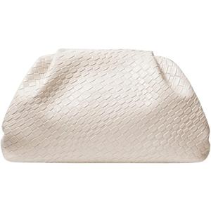 QWINEE Women's Woven Evening Bag Dumpling Clutch Purse No Strap Handbags Elegant Faux PU Leather Clutch Bag (Apricot)