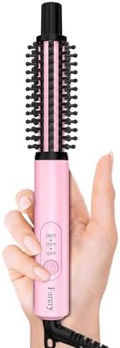 FARERY Mini Thermal Brush 3 Temperature Adjustable, 3/4 Inch Travel Curling Iron for Short Hair, Heated Round Brush for Touch ups and Small Curls, Travel Size Curling Wand, Dual Voltage, Pink