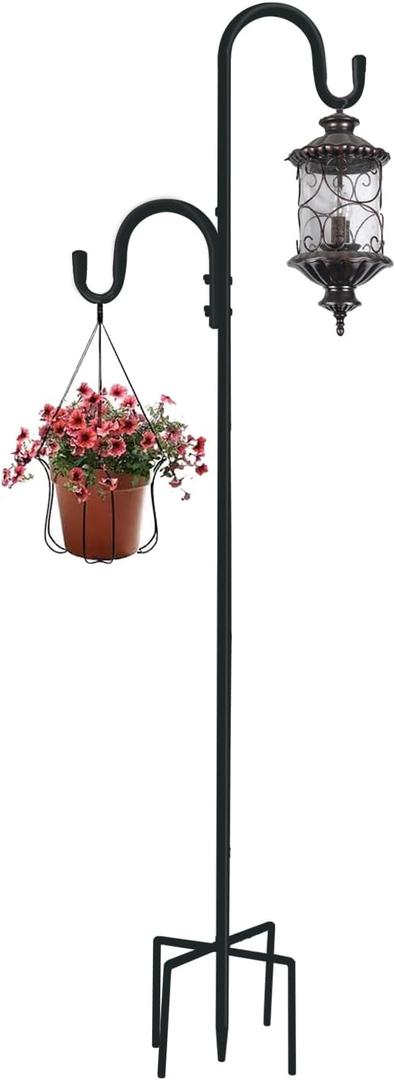 MIPON 78 Inch Double Shepherds Hooks for Outdoor Bird Feeder, Hanging Plants, Solar Light, Adjustable 78/62/46/30 Inch,3/4 Inch Width Garden Shepherds Hook