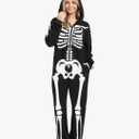 Spooktacular Creations Halloween Skeleton Jumpsuit Adult Skeleton Costume Hooded Jumpsuit Cosplay Costume Sleepwear Homewear XL