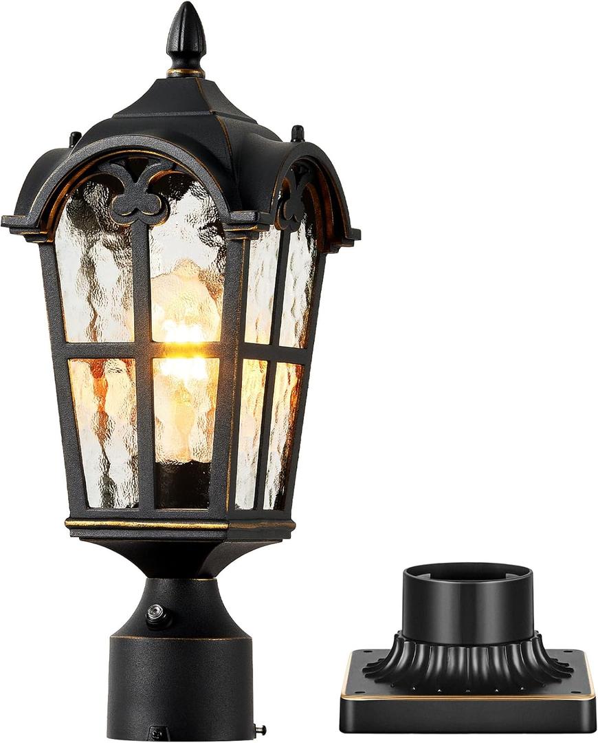 VIANIS Dusk to Dawn Outdoor Post Light, Black 1-Pack Lamp Posts Outdoor Lighting with Pier Mount Base, Waterproof Aluminum Outside Post Lights for Garden, Patio, Pathway (Hardwired 120VAC)