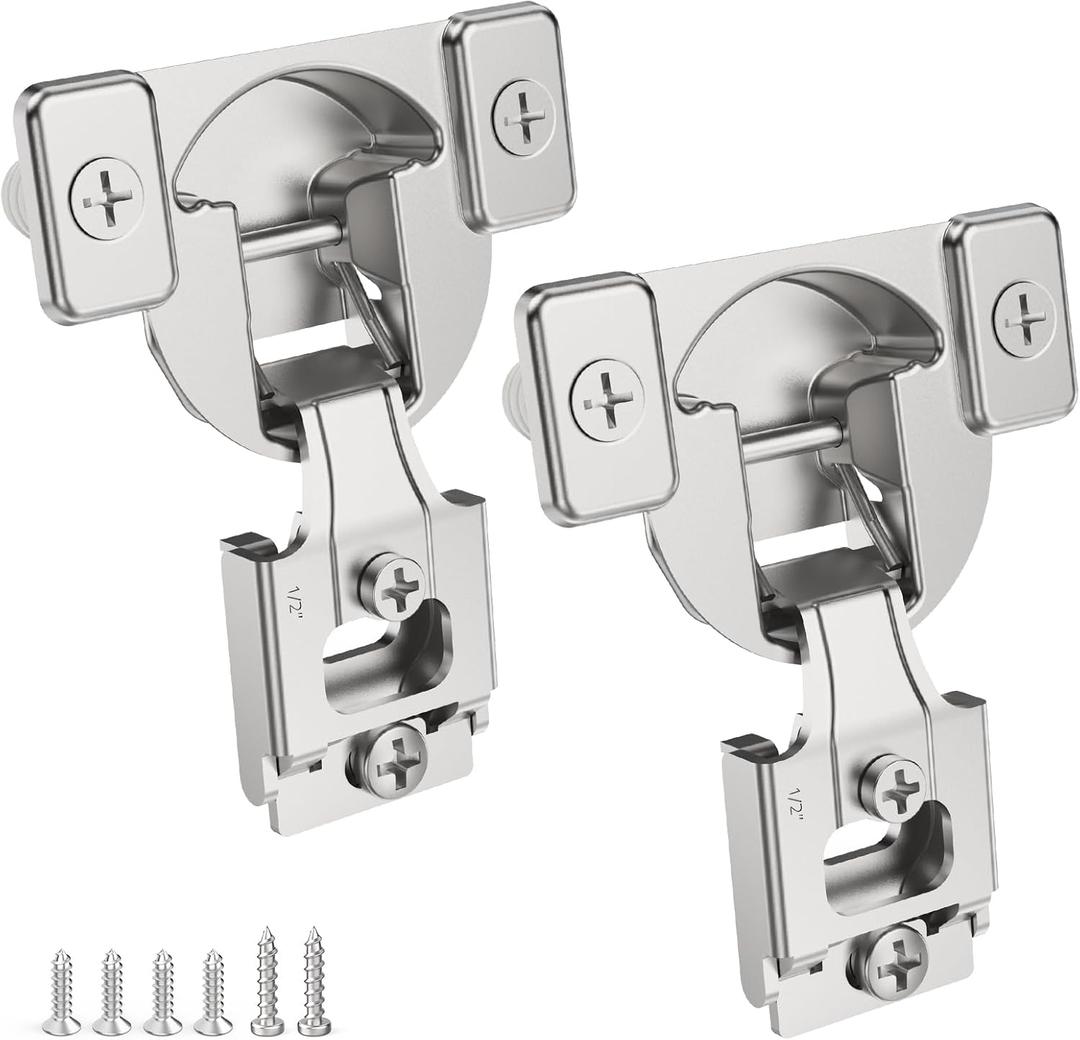 Furniware Non-Soft Close 4 Pack 1/2 inch Overlay Regular Hinges for Kitchen Face Frame Cabinet Door, Self Closing 105 Degree Open Angle