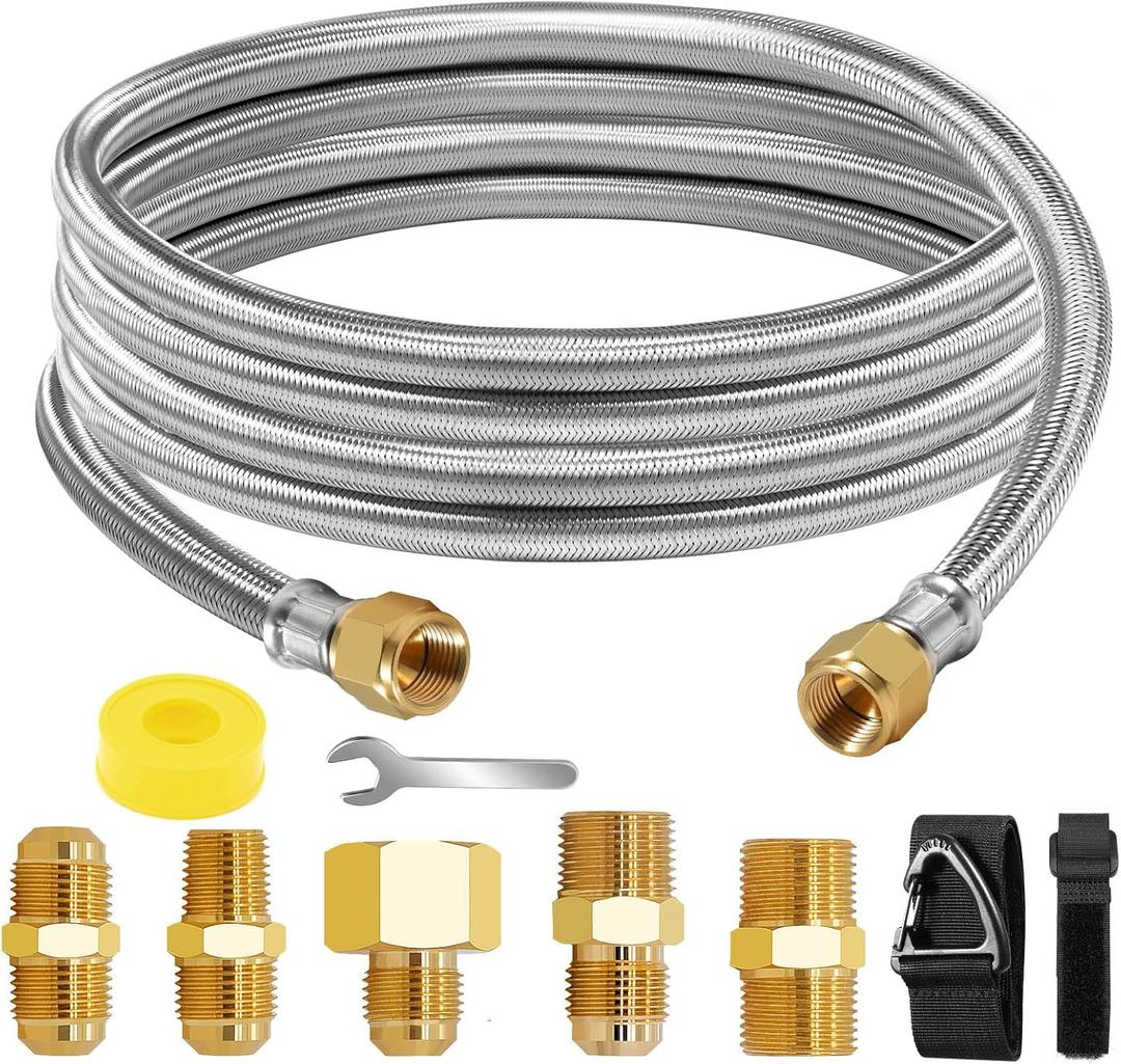 Upgraded 12ft High Pressure Braided Propane Hose Extension with Conversion Coupling 3/8" Flare to 1/2" Female NPT, 1/4" Male NPT, 3/8" Male Flare for BBQ Grill, Fire Pit, Heater