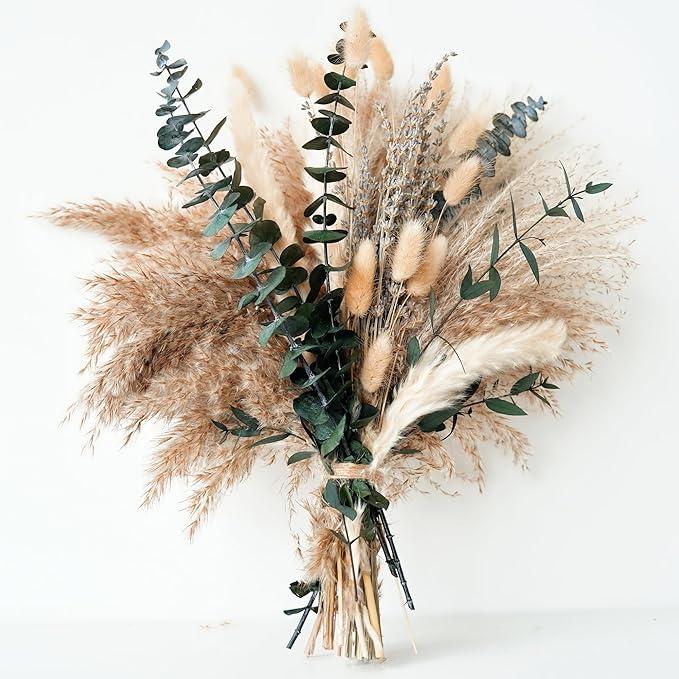 Green Pampas Grass Boho Bouquet – Exquisite Lavender and Eucalyptus Dried Flower Arrangements for Western Boho Decor – Rustic Flowers for Your Bohemian Home, Bedroom, and Wedding Table Décor