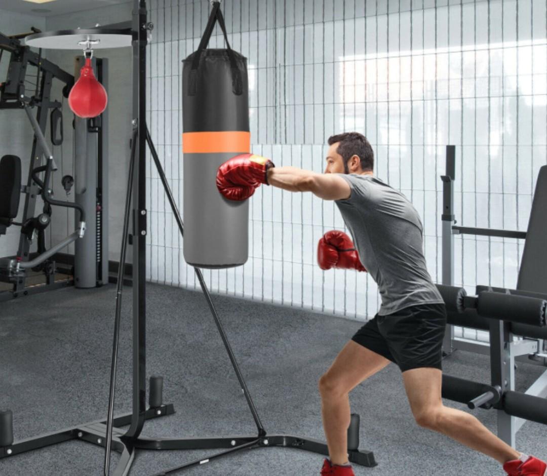 Goplus Boxing Stand for Heavy Bag and Speed Bag, Heavy Duty Free-Standing Sandbag Rack Bracket Station for Home Gym Workout Strength Training, Holds up to 220LBS, Punching Bag with Stand for Adults