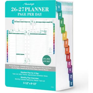 2026-2027 Planner Refills  JUL 2026 - JUN 2027 Planner Refills, Two Pages Per Day, Daily Planner 2026-2027, 5.5" x 8.4" Ring-Bound Organizer, Daily Tracker & Schedule, Coloful Tabs