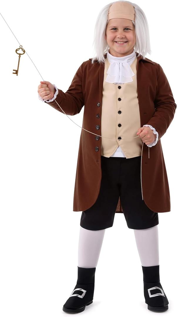 Spooktacular Creations Child Boy Colonial Costume, 18th Century Kids Historical Outfit for Cosplay Themed Parties (Large(10-12 yrs))