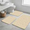 3PCS Absorbent Bath Mat, Quick Dry Non Slip Bath Rug, Beige