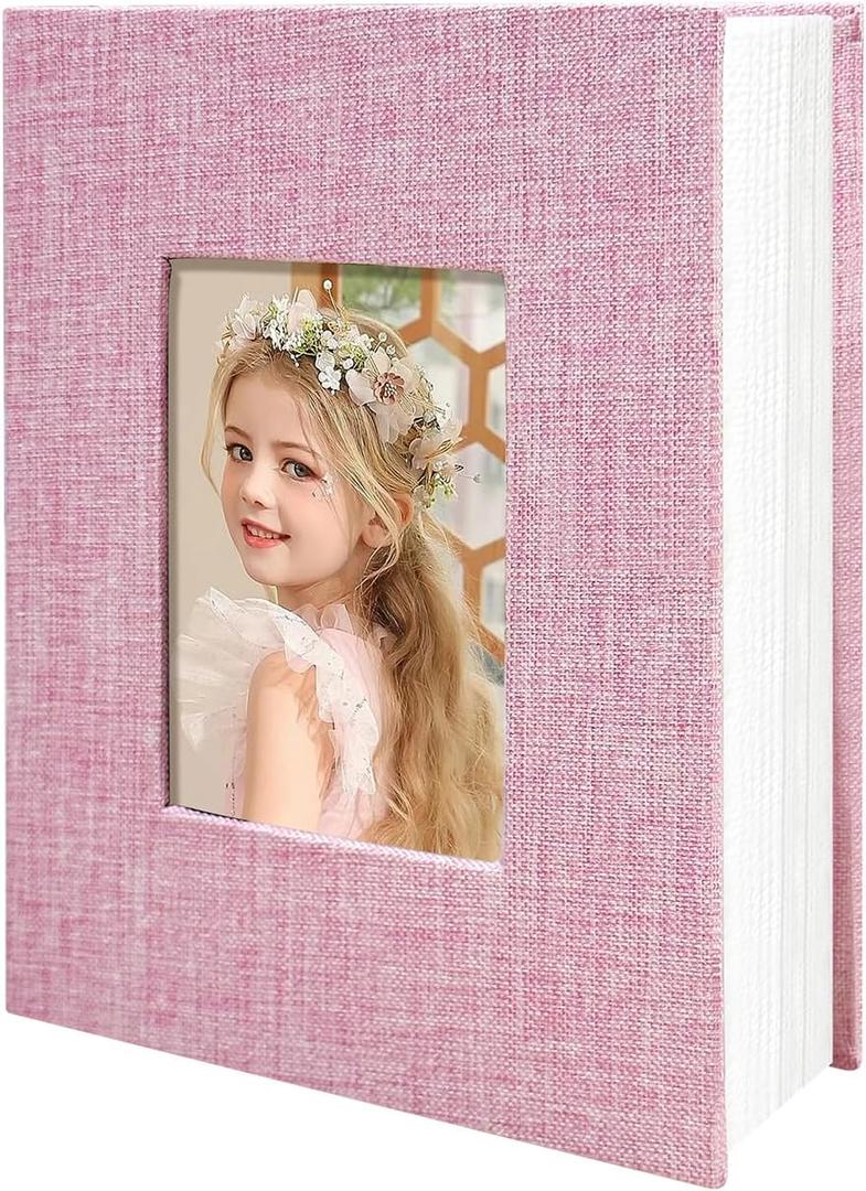 HoneyTolly Photo Album 4x6 100 Pockets for Wedding Gifts, Linen Hardcover Memory Book, Slip-in Picture Albums for for Wedding, Family, Anniversary, Baby, Vacation Pictures (Pink)