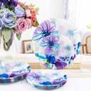 DaYammi 20 Pcs Purple Plastic Plates with Watercolor Floral Plates Heavy duty Watercolor floral Plastic Plate 10.25 inch Dinner plates and 7.5 inch Dessert plates for Party Wedding