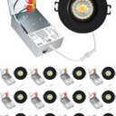 POPANU Premium 3-Inch Gimbal LED Recessed Light Canless Downlight Rotatable Spotlight with Junction Box, Eyeball Ceilling Potlight, Dimmable, 8W 5CCT Adjustable, Black Round Trim, 12 Pack