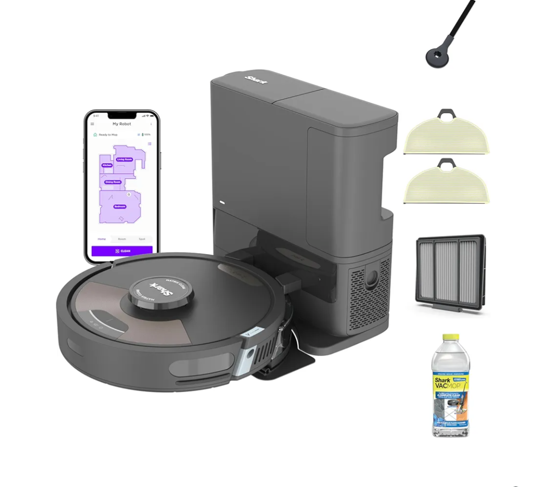 Shark Matrix Plus 2in1 Robot Vacuum & Mop with Sonic Mopping, Matrix Clean, Home Mapping, HEPA Bagless Self Empty Base, CleanEdge, for Pet Hair, WiFi, Black/Mocha, AV2630WA