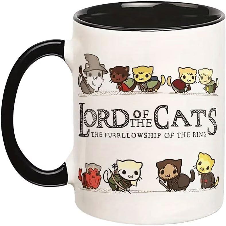 Lord Of The Cats Mug, The Furrllowship Of The Ring, Cat Lovers Coffee Mug 11oz, Funny Cat Novelty Gifts for Women Men Dad Mom Boy Girl, Ceramic Tea Cup for Coffee, Tea and Hot Drinks (A15)
