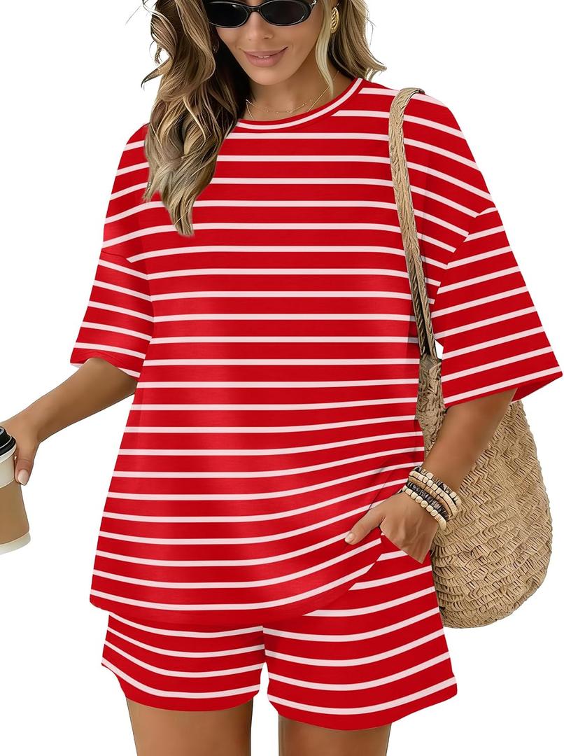 Sampeel Womens 2 Piece Sets 3/4 Sleeve Oversized Tops Lounge Sets Loungewear Business Casual Summer Outfits Workout L