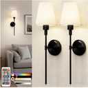 DORESshop Battery Operated Wall Sconce Set of 2, Wireless Wall Light Easy to Install, 15 Color Rechargeable Wall Sconces, Sconce Wall Decor Set of 2 for Bedroom, Living Room, Black, 24.6in