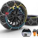 Snow Chains Universal Anti-Skid Tire Chains for Cars SUV Pickup, Full-Coverage Traction with Safety Lock System, Reusable & Storage Box (Set of 2, HKN130)