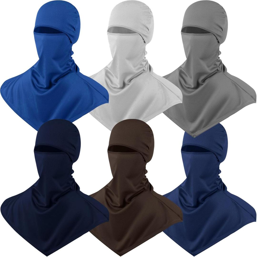 Syhood 6 Pieces Balaclava Face Cover Breathable Long Neck Covers Summer Neck Protector for Men Sun Protection (One Size, Dark Colors)