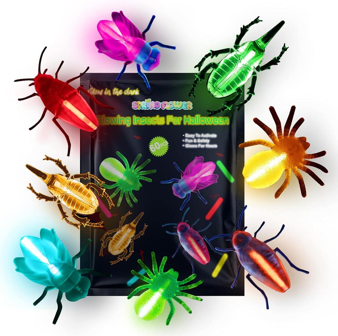 Glow Critters for Halloween Party Favor, Glow in The Dark Toys Set for Kids, School Classroom Game Rewards, Trick or Treating Goodie Supplies, Halloween Miniatures/Prizes, 20 Critters 40 Glow Sticks